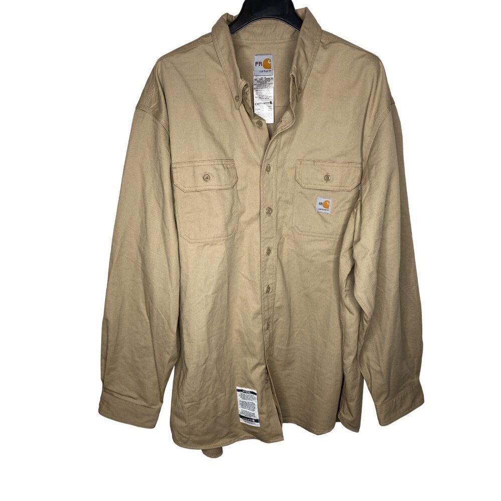 CARHARTT MEN'S FLAME-RESISTANT KHAKI CLASSIC TWILL WORK SHIRT SZ 2XL NWOT
